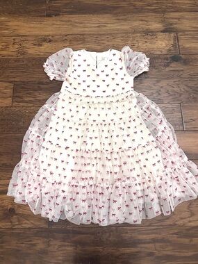 NWOT Noralee White Tulle Dottie Dress with Red Bows*